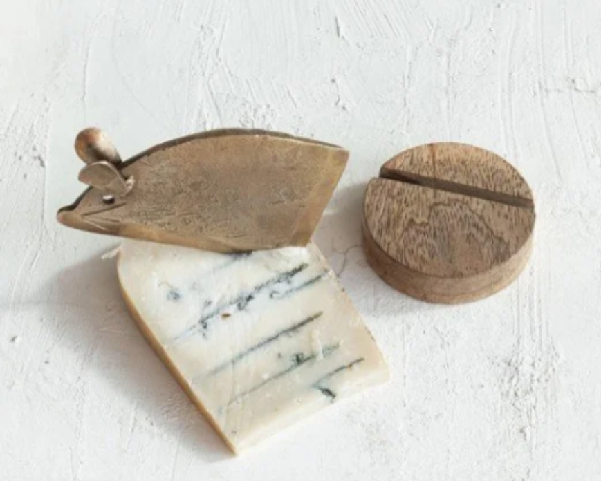 Hand-Forged Metal Mouse Shaped Cheese Knife w/ Mango Wood Stand