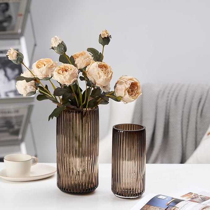 Hand Blown Fluted Glass Vase Short Version