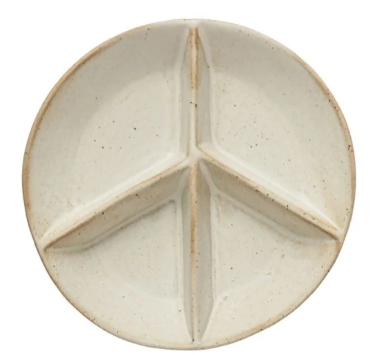 Stoneware Peace Sign Divided Dish with 4 Sections