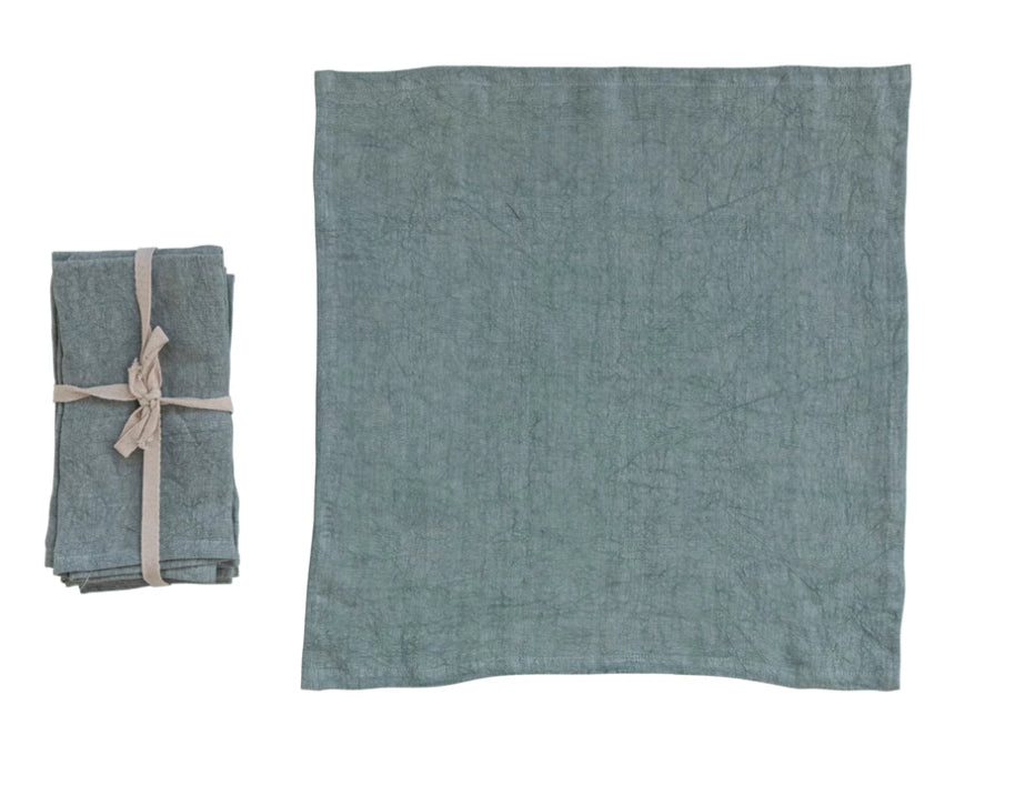 Stonewashed Mint Linen Napkins, Set of 4