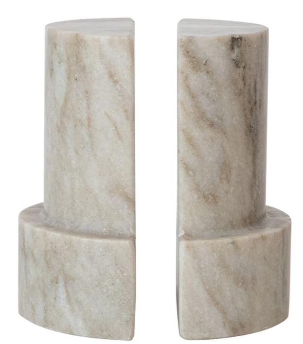 Marble Column Shaped Bookends, Beige
