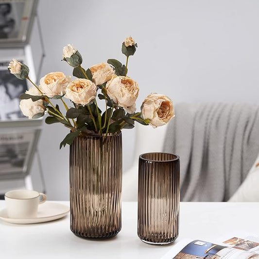Hand Blown Fluted Glass Vase Short Version