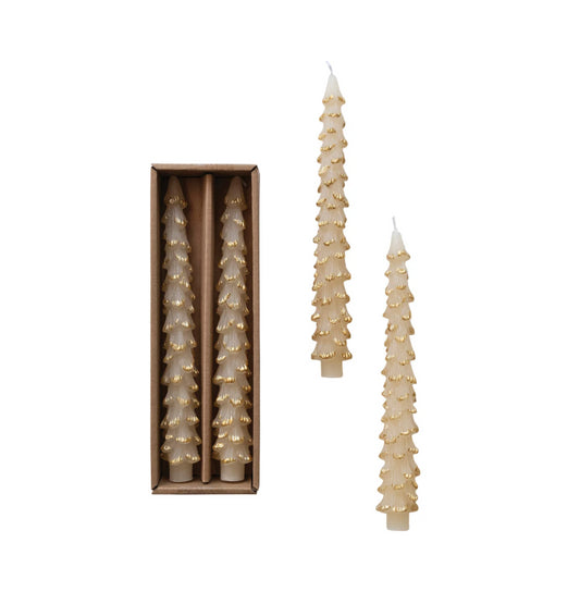 Christmas Tree Tapered Candles Set of 2, Cream Color