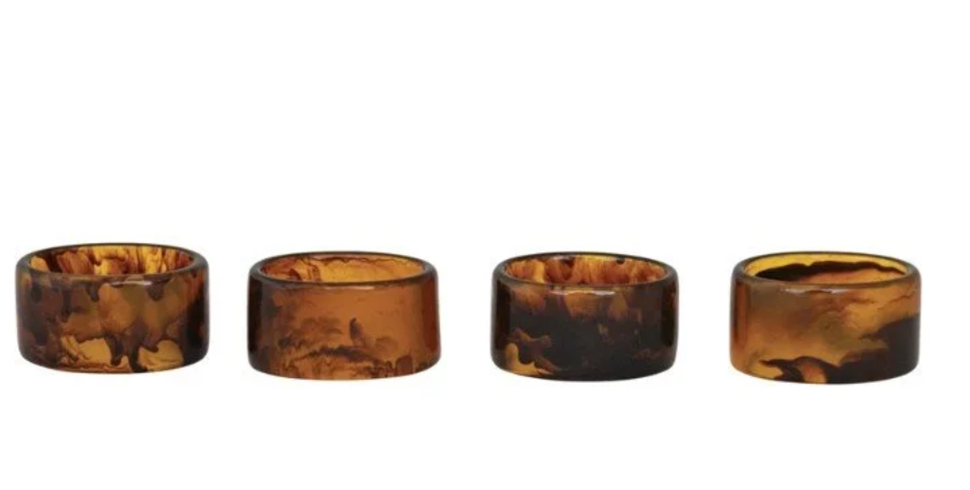 Napkin Rings, Tortoise Shell Finish, Set of 4