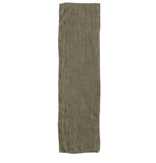 Olive Stonewashed Linen Table Runner