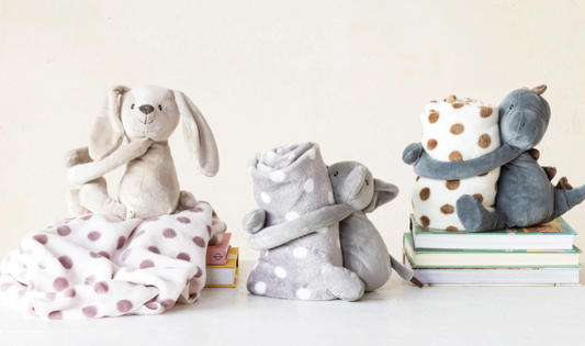 Plush Animal w/ Polka Dot Blanket