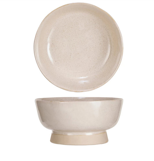 Footed Cream Stoneware Bowl