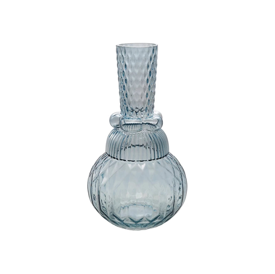Blue Embossed Glass Vase