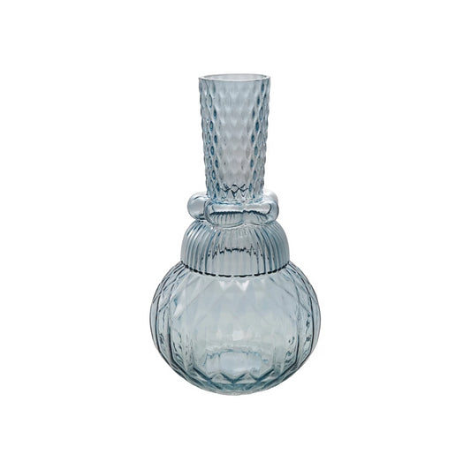 Blue Embossed Glass Vase