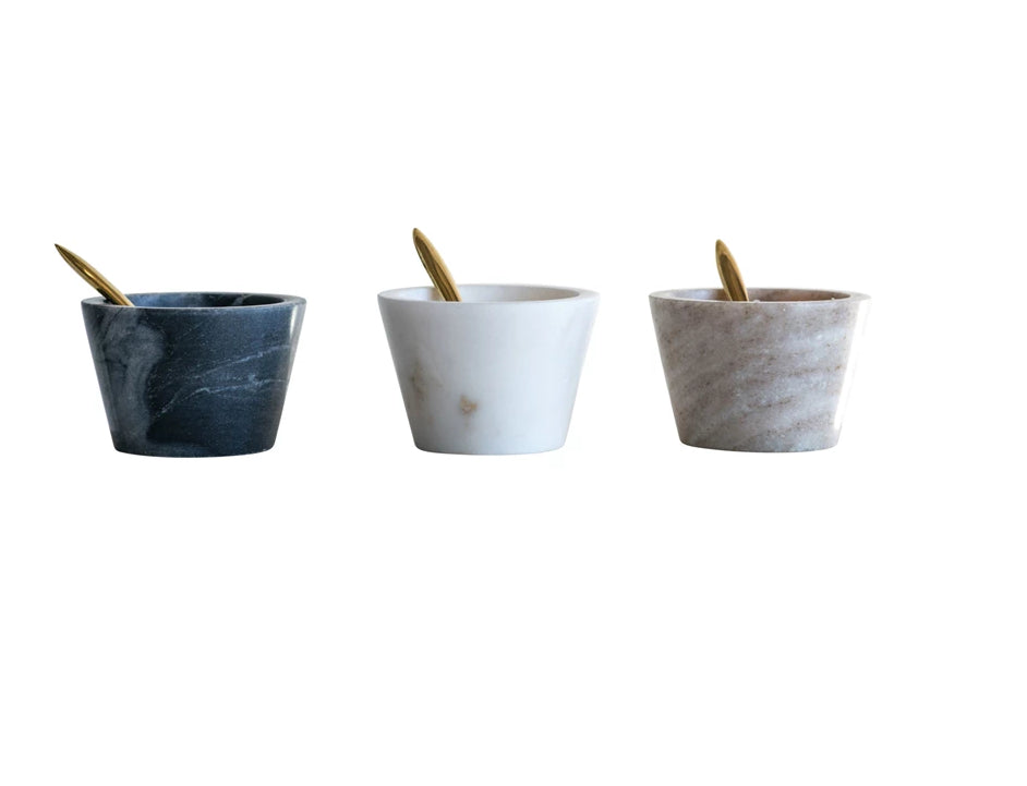 Marble Pinch Bowls with Brass Spoons – Set of 2