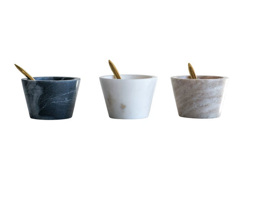 Marble Pinch Bowls with Brass Spoons – Set of 2