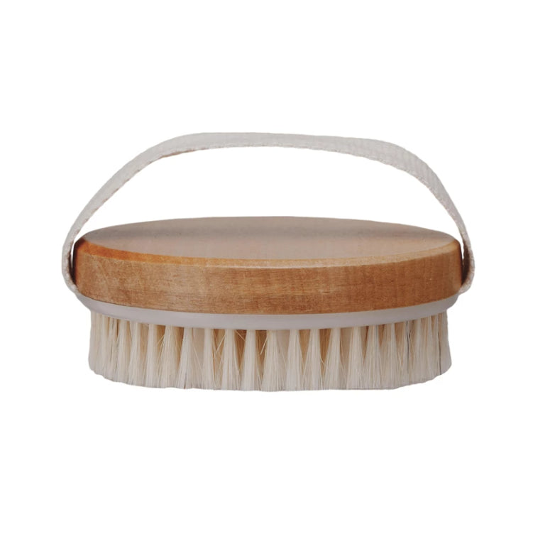 Round Cherry Wood Body Brush with Handle