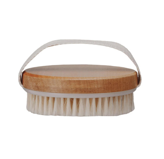 Round Cherry Wood Body Brush with Handle