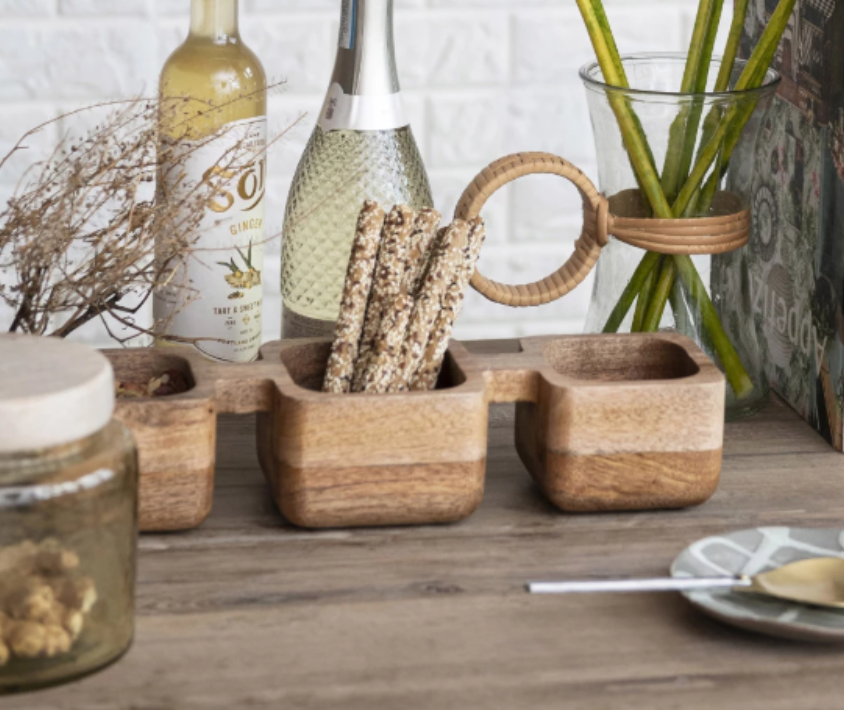 Mango Wood Dish w/ 3 Sections, Natural