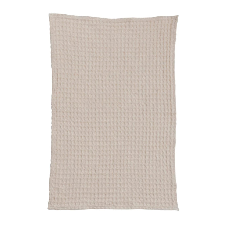 Stonewashed Cotton Waffle Tea Towel, Natural