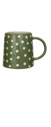 Hand Painted Stoneware Mug with Dots, Light Green