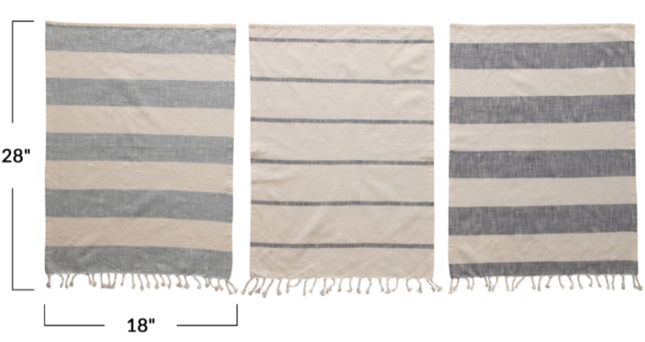 Striped Tea Towels with Tassels, Set of 3