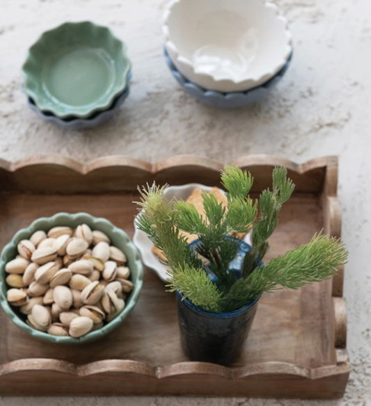 Natural Mango Wood Scalloped Tray