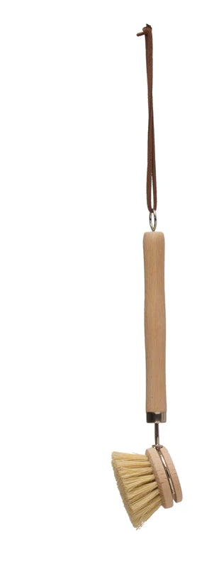 Wood Dish Brush with Leather Strap