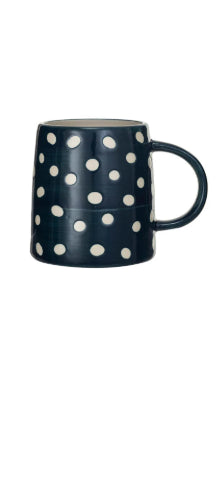 Hand-Painted Stoneware Mug with Dots, Dark Blue
