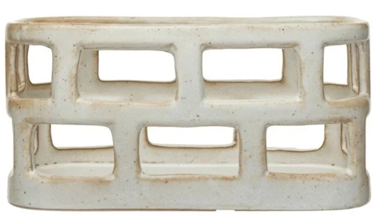 Stoneware Basket, Matte Cream Colored Speckled