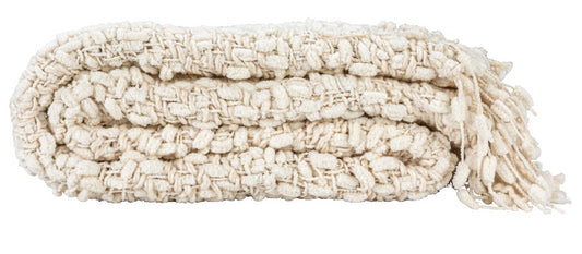 Woven Cotton Knit Throw with Fringe