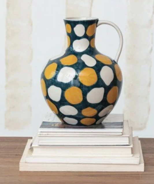 4 Quart Hand-Painted Stoneware Jug w/ Wax Relief Dots