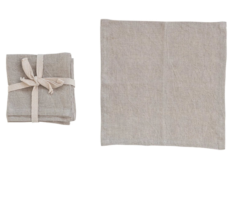 Natural Linen Cocktail Napkins, Set of 4