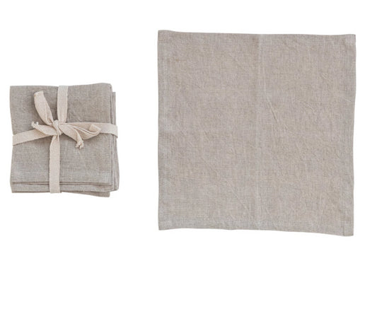 Natural Linen Cocktail Napkins, Set of 4
