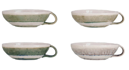 Striped Stoneware Bowl with Handle