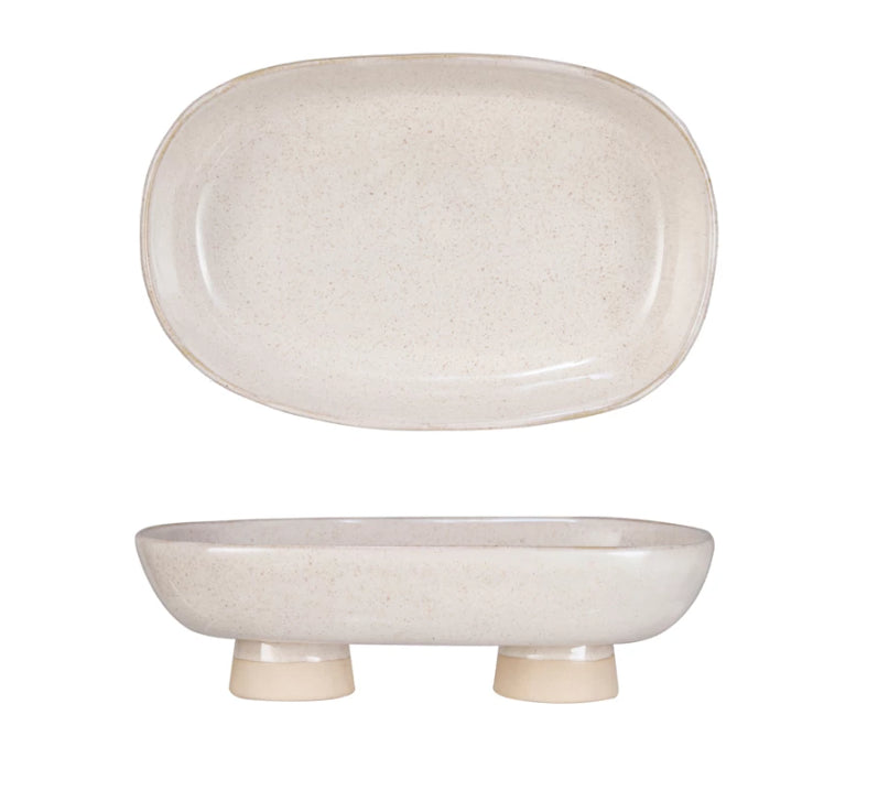 Footed Stoneware Platter in Cream