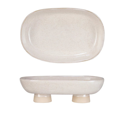 Footed Stoneware Platter in Cream