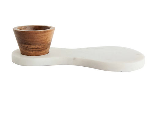 Marble Serving Board with Wood Bowl Set