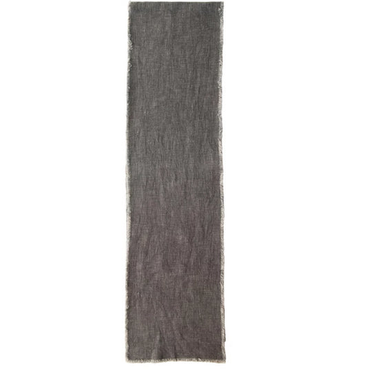 Linen Charcoal Table Runner with Frayed Edges