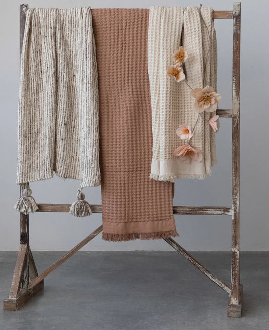 Waffle Frayed Edge Throw Blanket