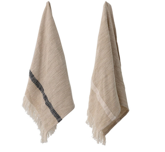 Cotton Tea Towel with Fringe, Natural