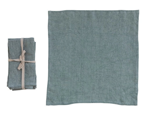 Stonewashed Mint Linen Napkins, Set of 4
