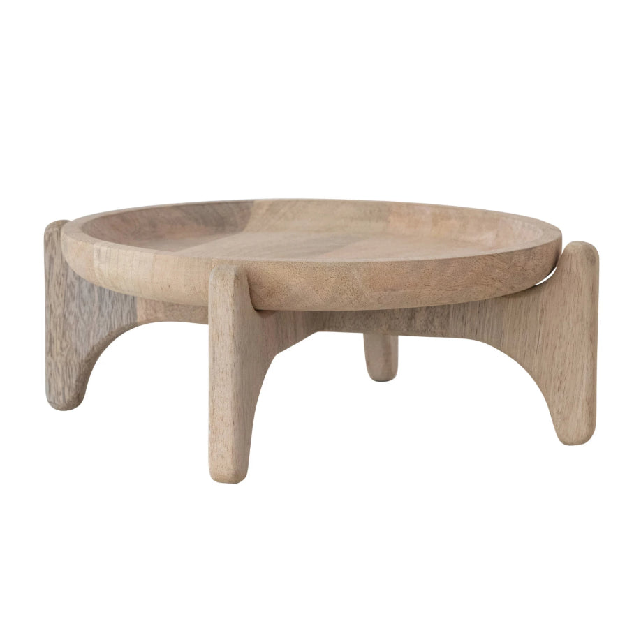 Mango Wood Platter with Stand, Natural Finish