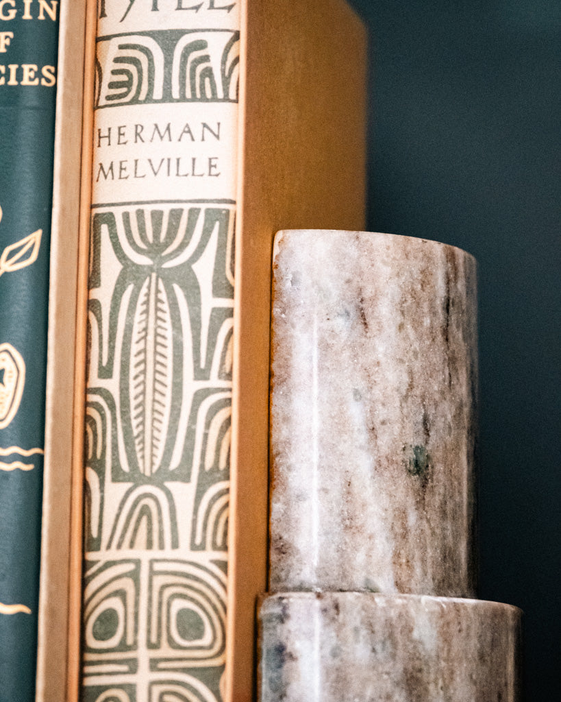 Marble Column Shaped Bookends, Beige