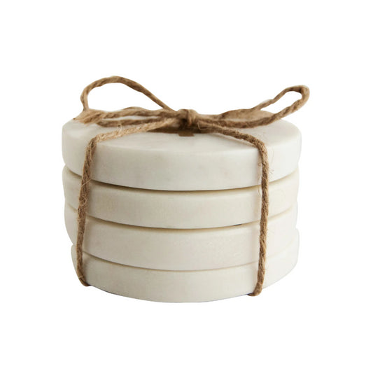 Marble Coasters w/ Brass Tree Inlay, White, Set of 4
