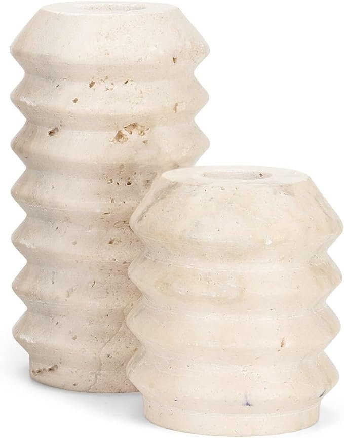 Set of 2 Natural Travertine Candle Holders