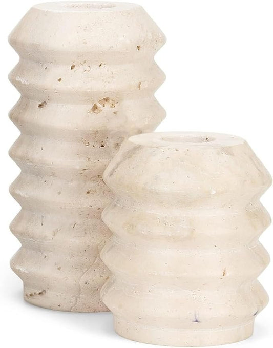 Set of 2 Natural Travertine Candle Holders